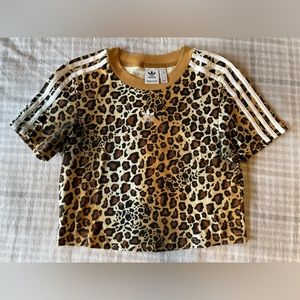 Adidas leopard print crop tee